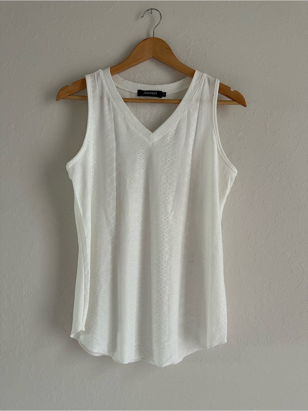 White V-Neck Eyelet Tank